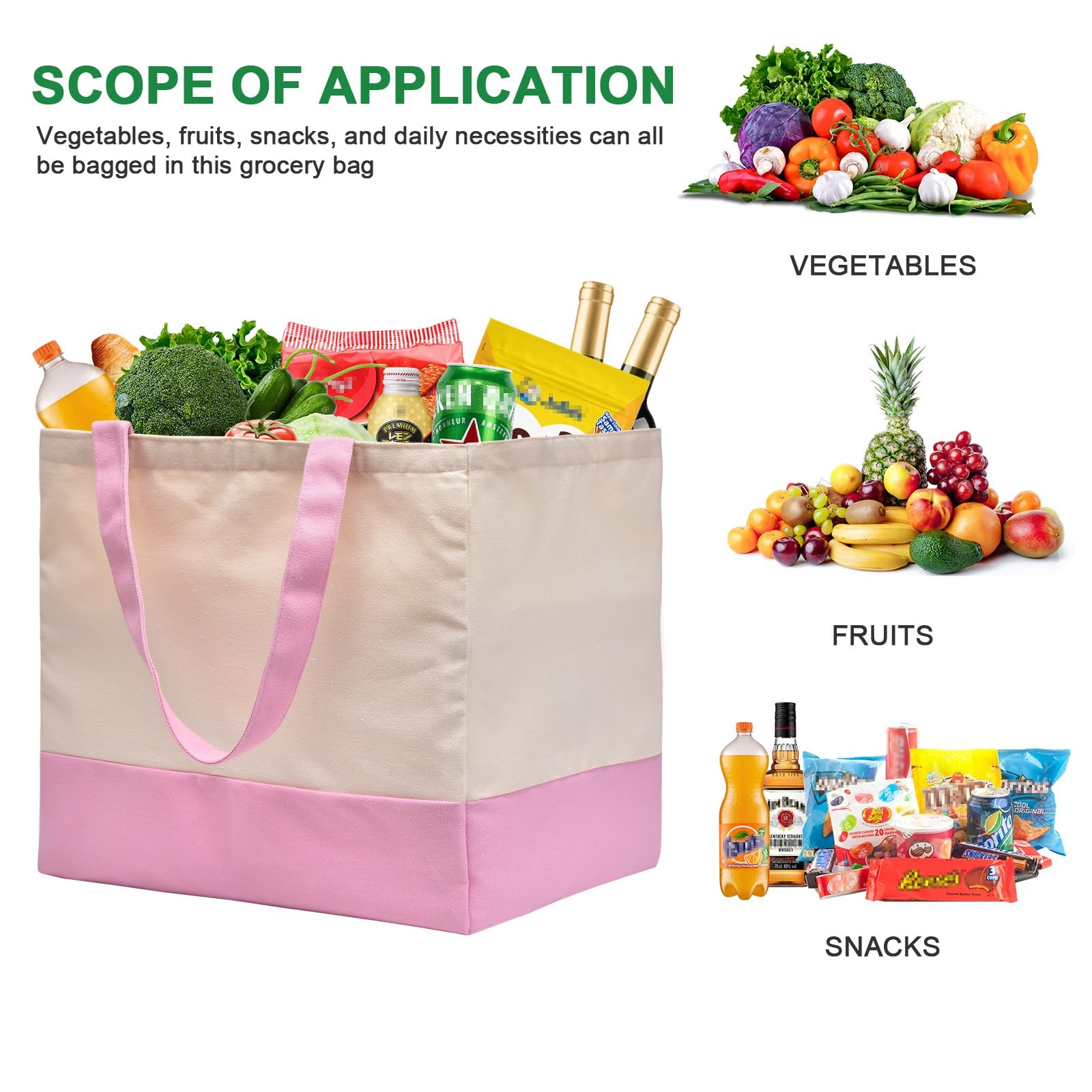 3 Pack Canvas Reusable Grocery Bags Heavy Duty, 8.3 gal Foldable Large Tote B…