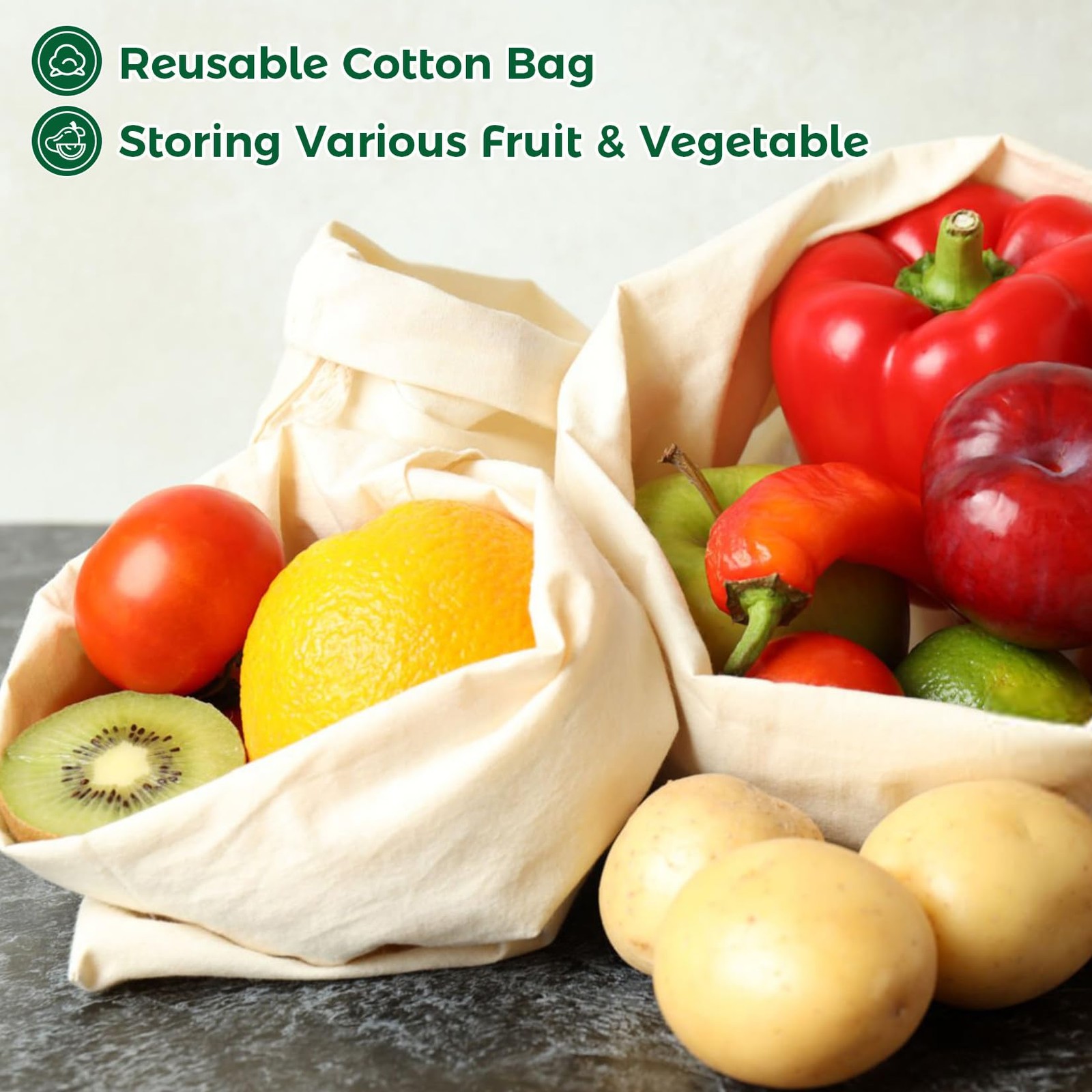 Cotton Storage Bags With Drawstrings – Rainflow 3 Pack 55.56 liters, white