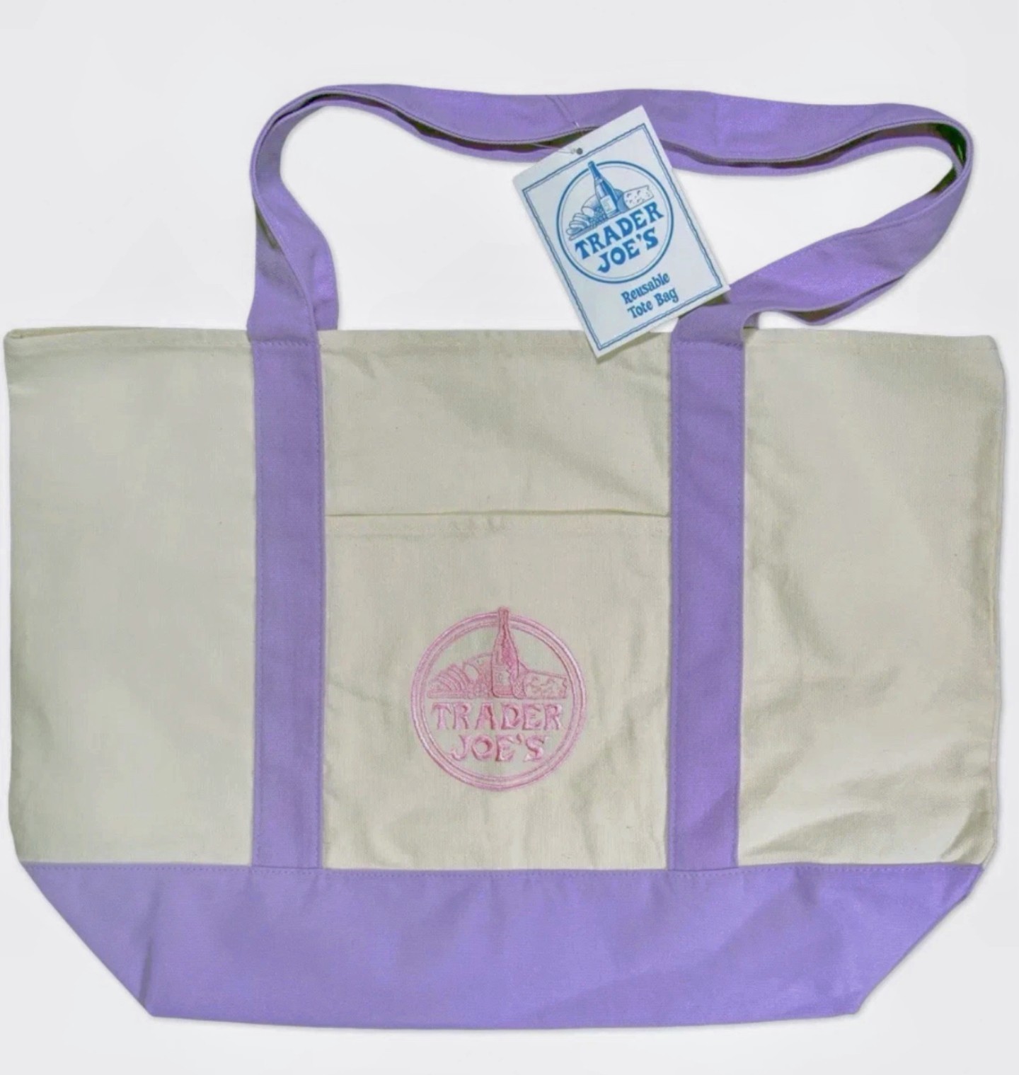 Trader Joe’s Canvas Ltd Release Tote Spring Shopping Bag LARGE Lavender – NWT