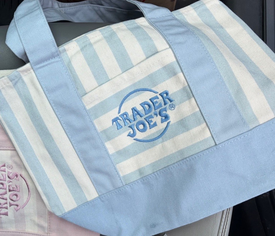 Trader Joe’s Lot of 2 Reusable Striped Multicolor Tote Bags 8×8 in