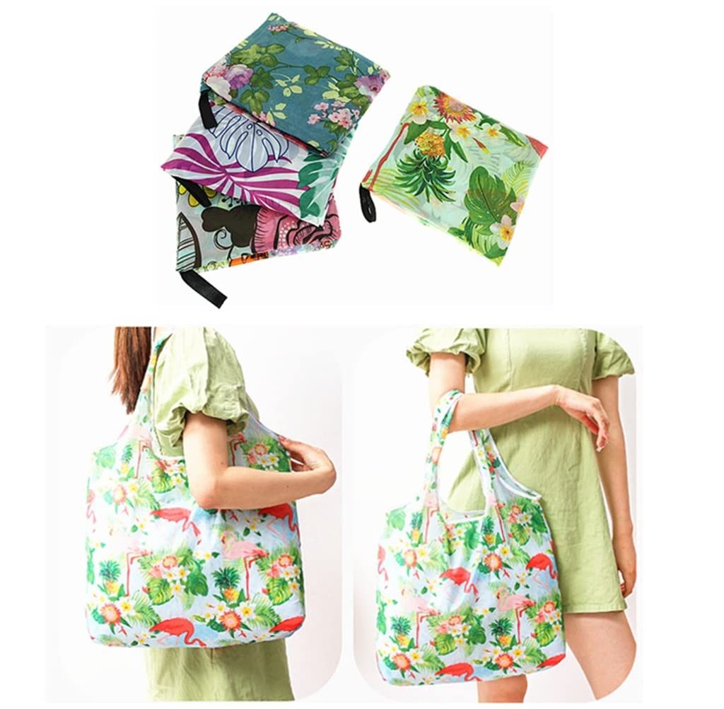 Reusable Folding Waterproof Grocery Polyester Bags Totes with Self Pouch