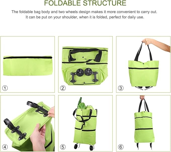 2 In1 Women Foldable Shopping Cart Bag Portable Shopping Trolley Bag With Wheels