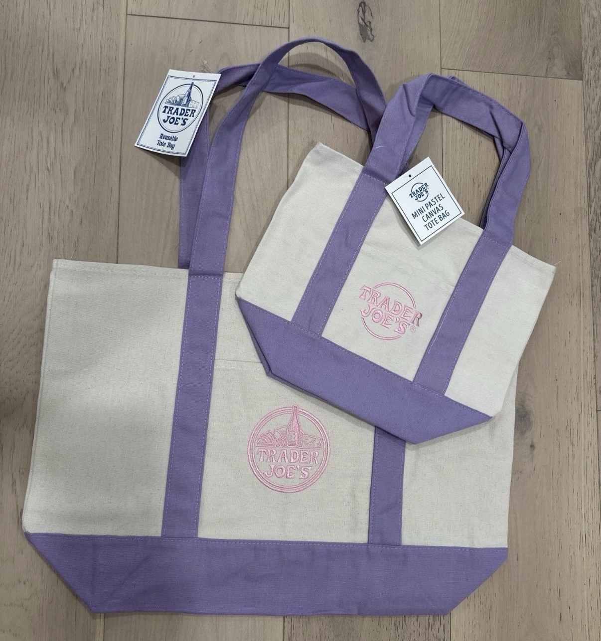 Trader Joe’s NEW Lavender AUTHENTIC LARGE & MINI CANVAS REUSABLE TOTE BAGS