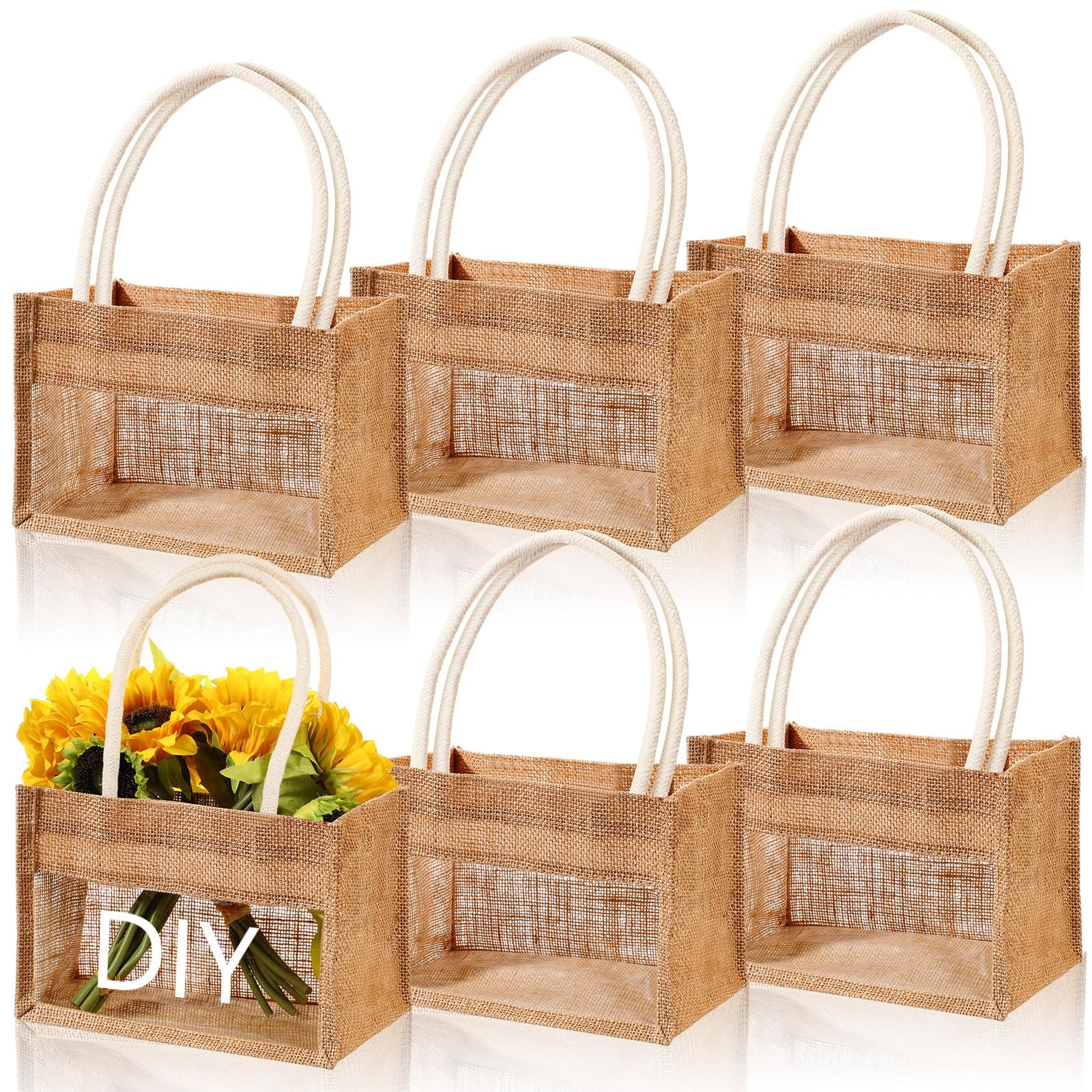 6 Pcs Burlap Tote Bags Reusable DIY Jute Bag Blank Tote with Handles for Wedd…