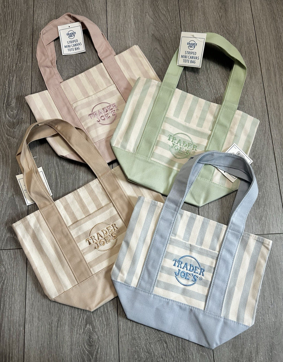 Trader Joe’s Striped Mini Canvas Reusable Tote Bags 4-Pack Multicolor