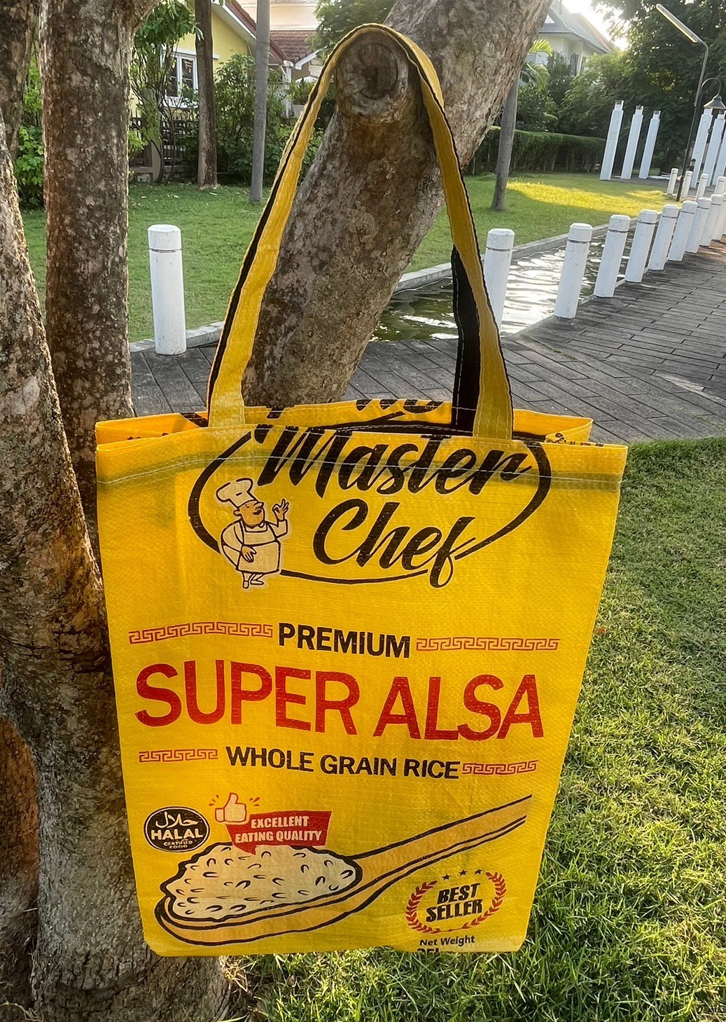 Vintage Shoulder Bag Yellow Rice Sack Eco – Friendly Master Chef Pattern Size XL
