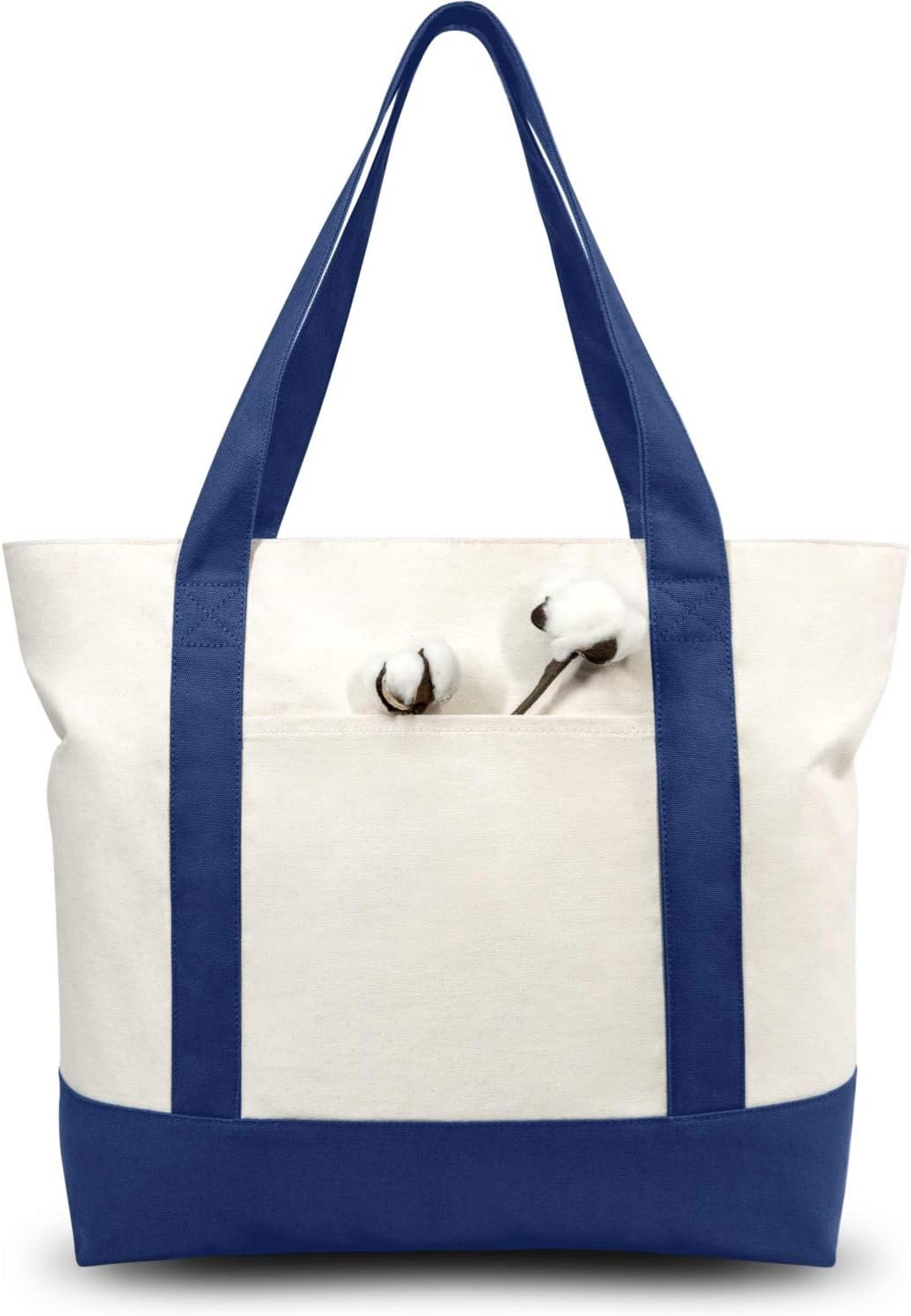 1-Pack Canvas Tote Bag with an External Pocket, Reusable Grocery Shopping Bag, T