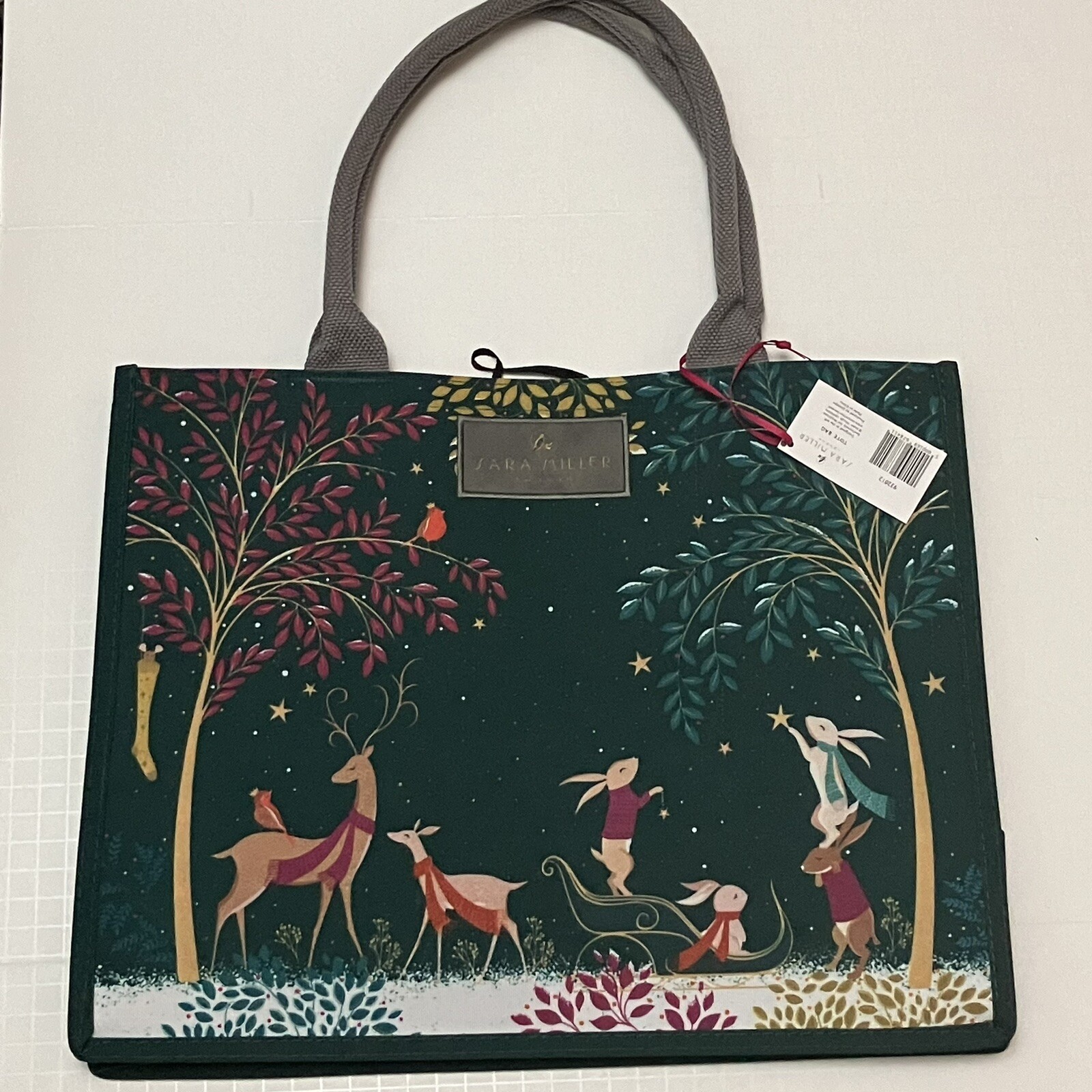 Waitrose Sara Miller Christmas Bag London Robin Bunny Deer Green Holiday 2024