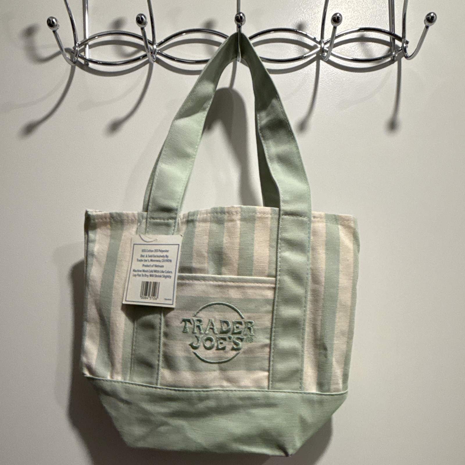 Trader Joe’s Reusable Cotton Tote Bag Striped Green/Beige 19×14.5×5.5″
