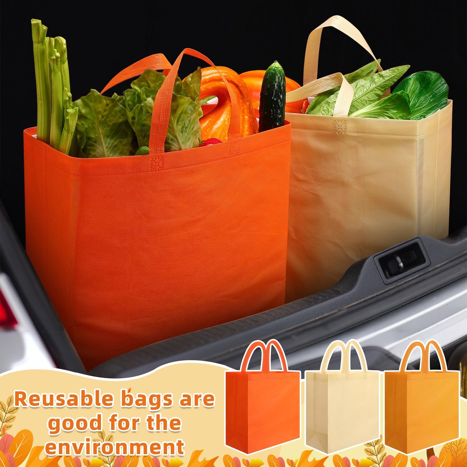 150 Pcs Reusable Totes Bags Bulk 14 x 14 x 6 Inch Large Reusable Non Woven Sh…
