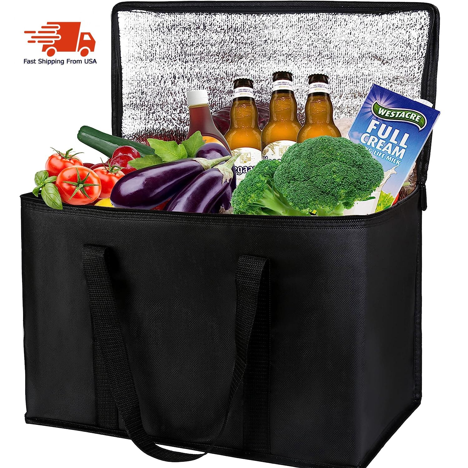 2-Pack Large Insulated Grocery Shopping Bags Thermal Food Transport Hot and Cold