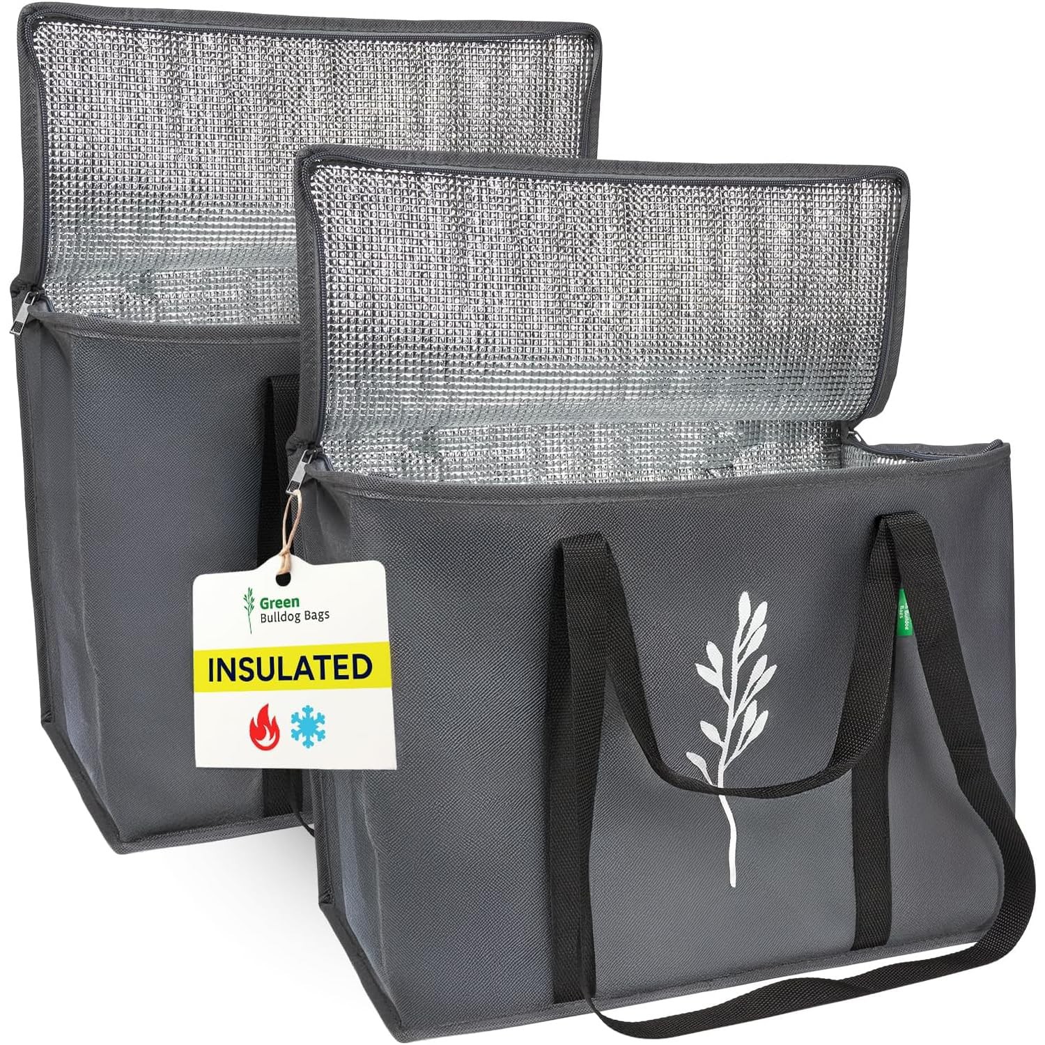Green Bulldog 2Pack Insulated Grocery 16″ x 9″ x 13″, 2pc – Gray –