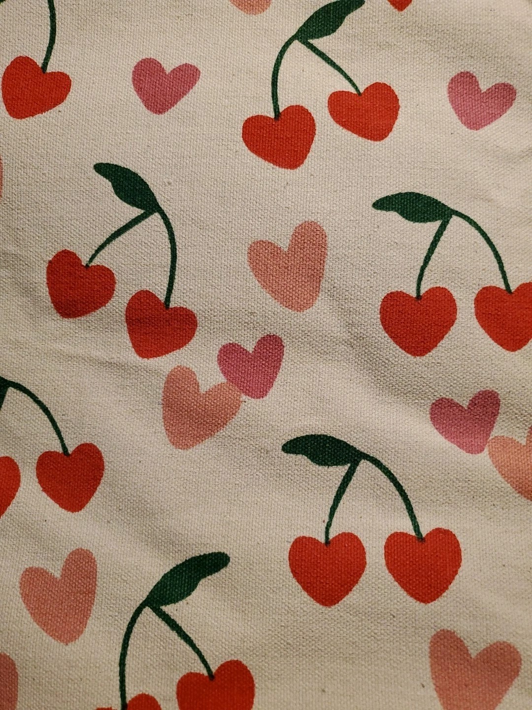 Eccolo Valentine’s Day Cherry 🍒 Hearts Cotton Canvas Reusable Shopping Tote Bag