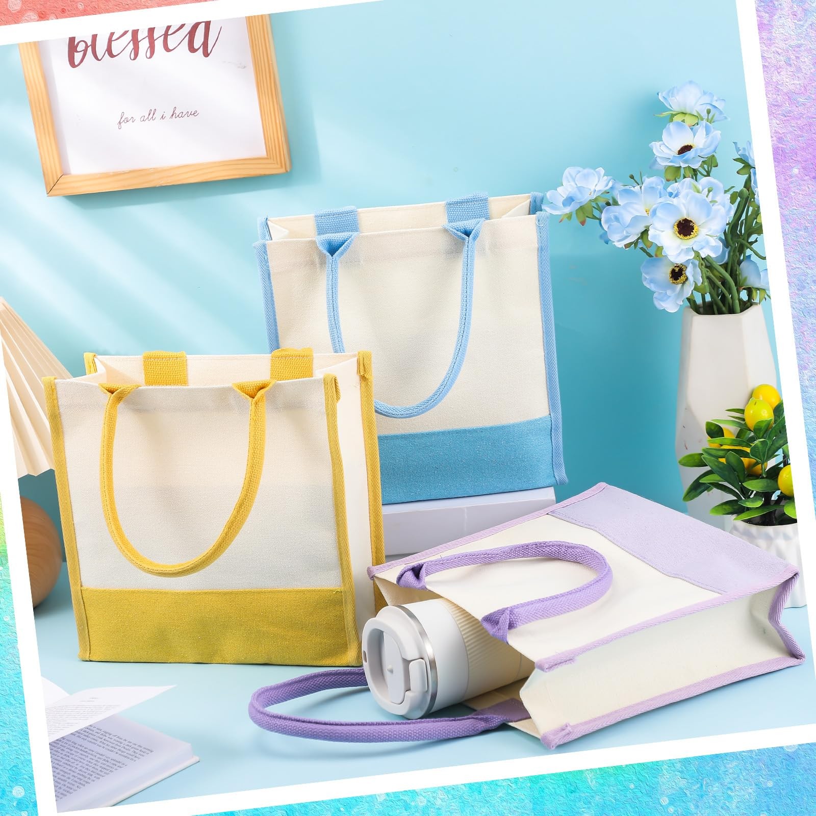 6 Pcs Mini Canvas Tote Bags Color Small Canvas Tote DIY Mini Shopping Sublima…