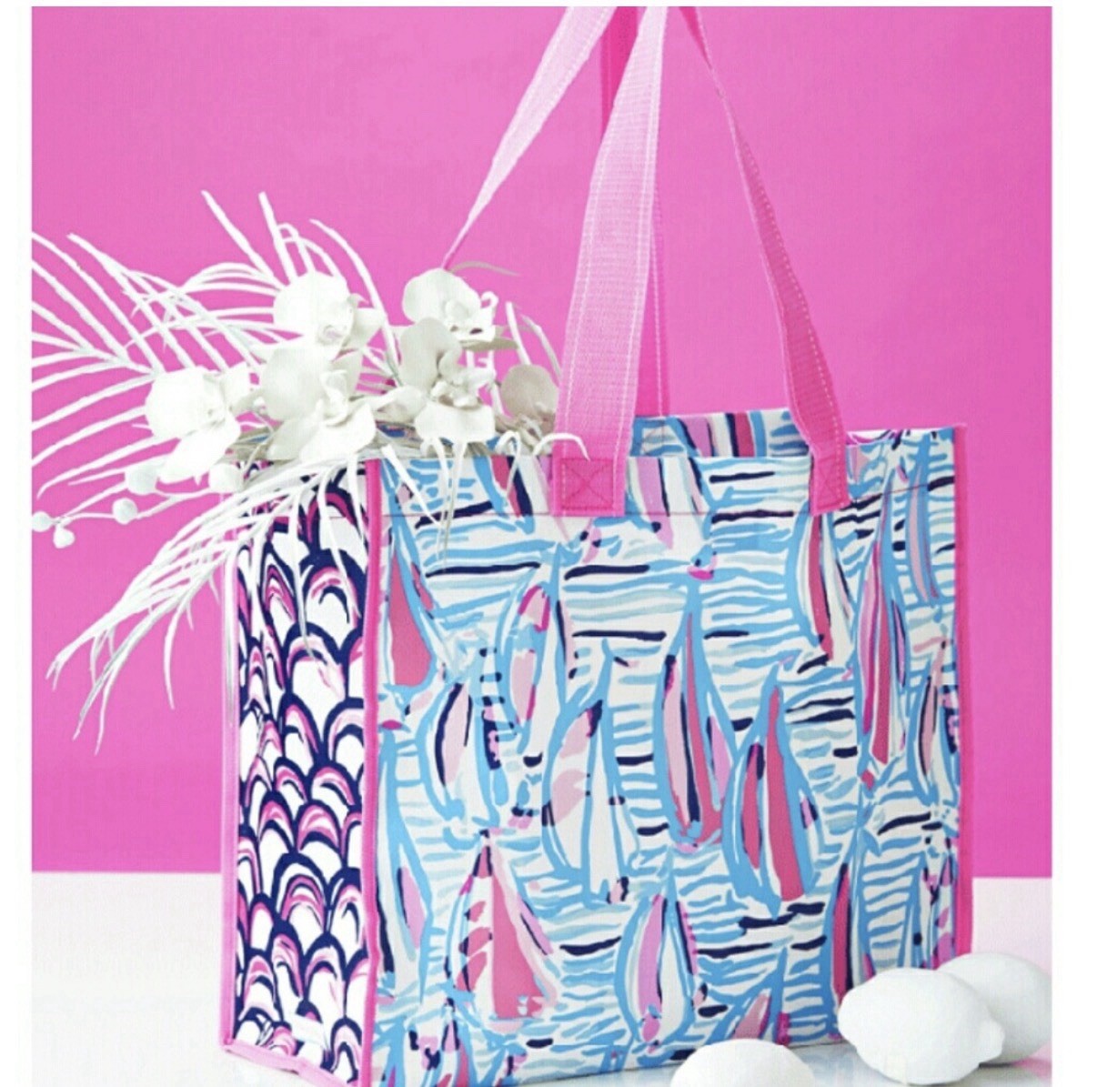 NWT Lilly Pulitzer Market Tote Bag Red Right Return Reusable Sailboats Preppy
