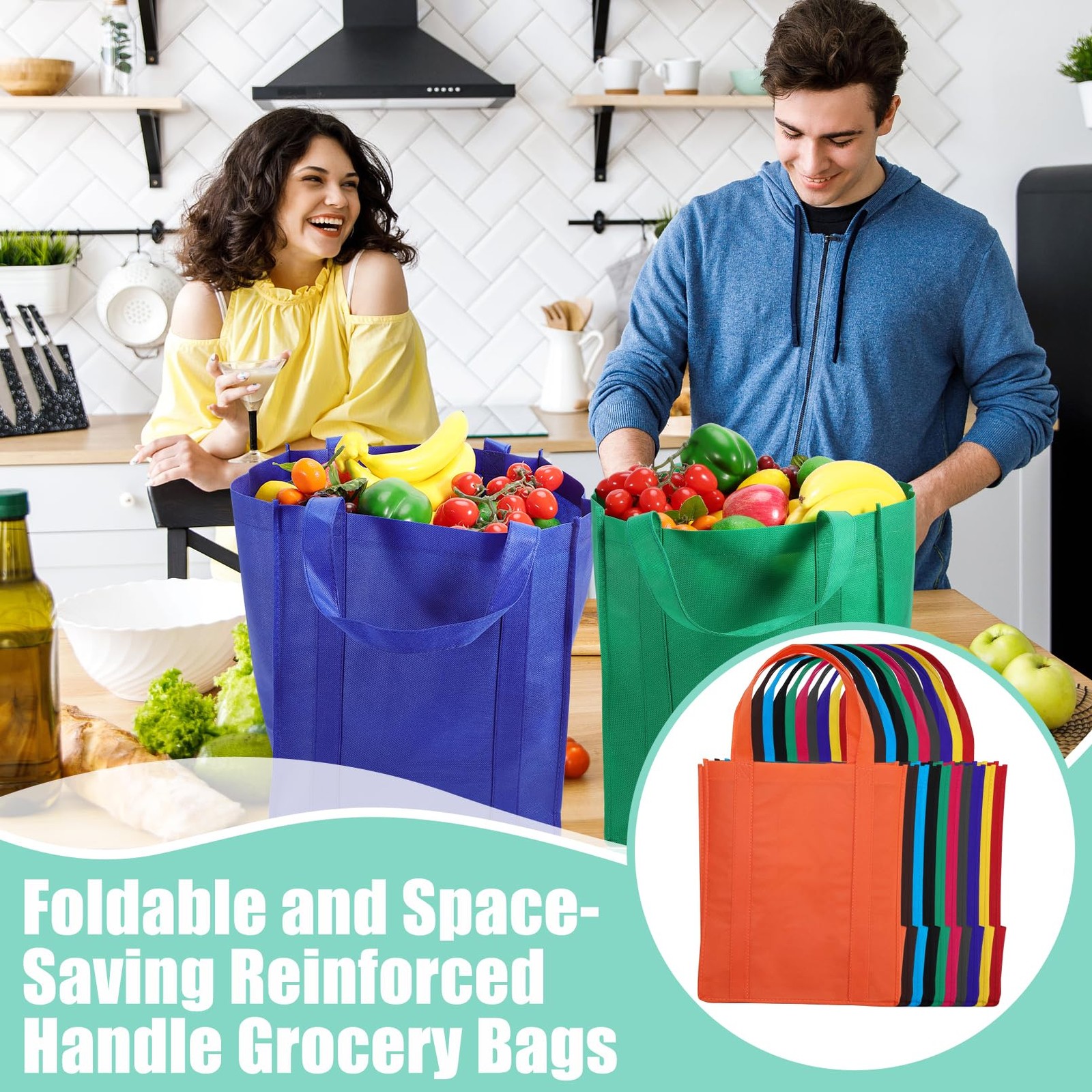 10 PCS Reusable Grocery Bags Large Foldable Non Woven 45 Lbs 9.4×12.4×15 Inch