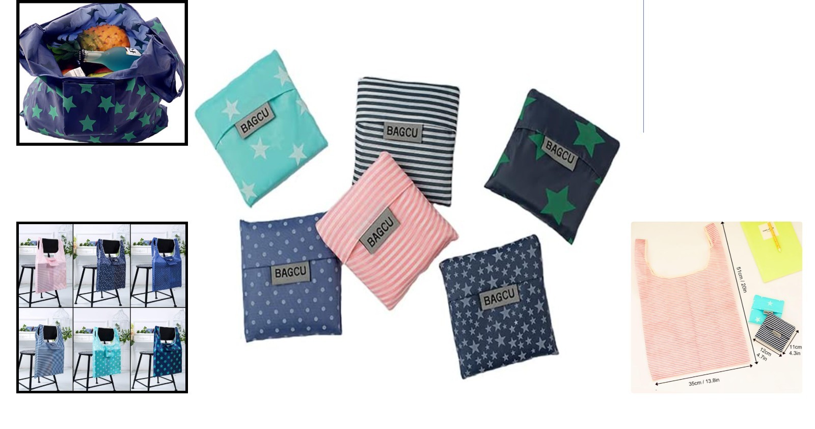 Foldable Reusable Shopping Bags 6-Pack – Water-Resistant & Zipper Pocket Design