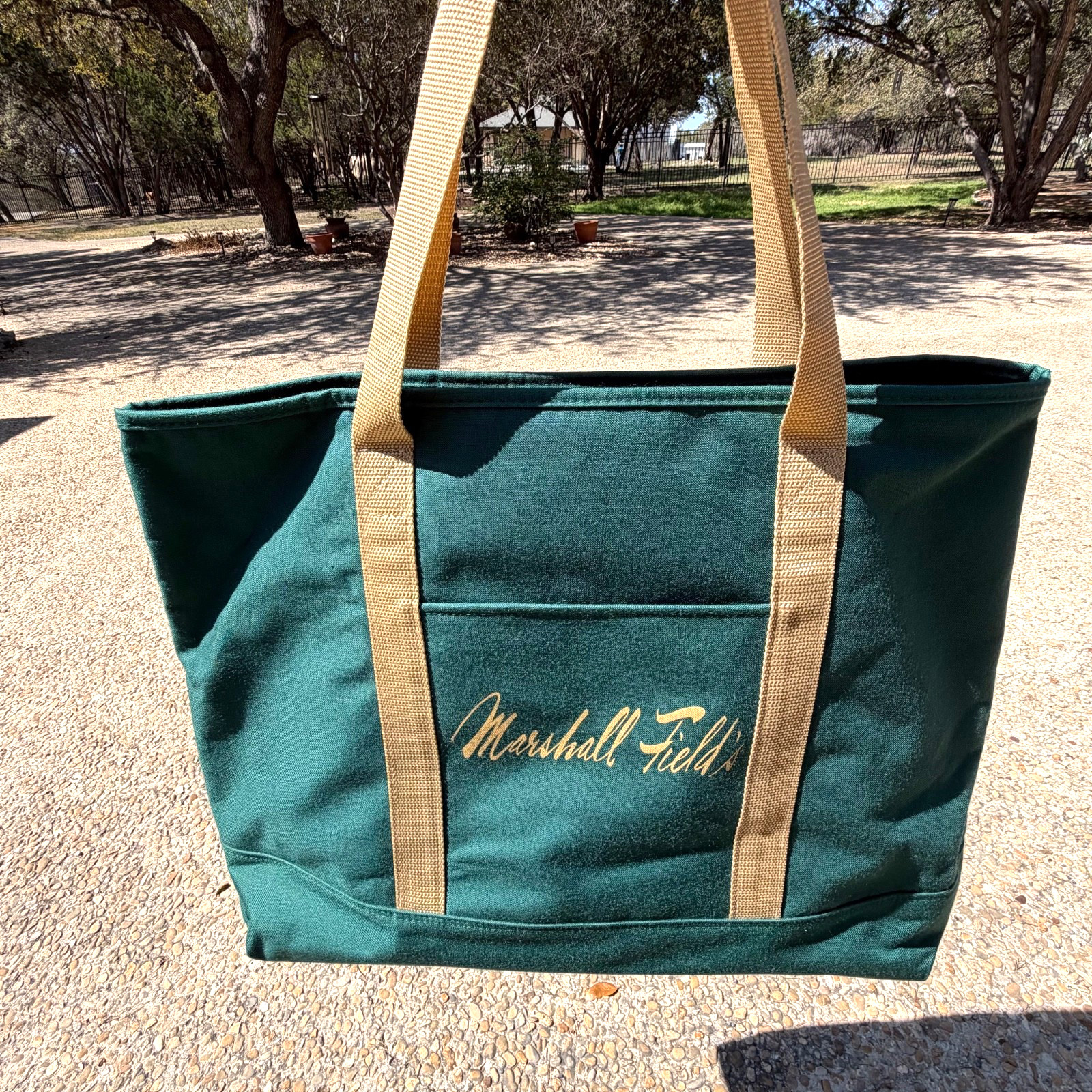 Vintage Marshall Field’s Canvas Reusable Tote Bag XL w/Vinyl Interior Tan Straps
