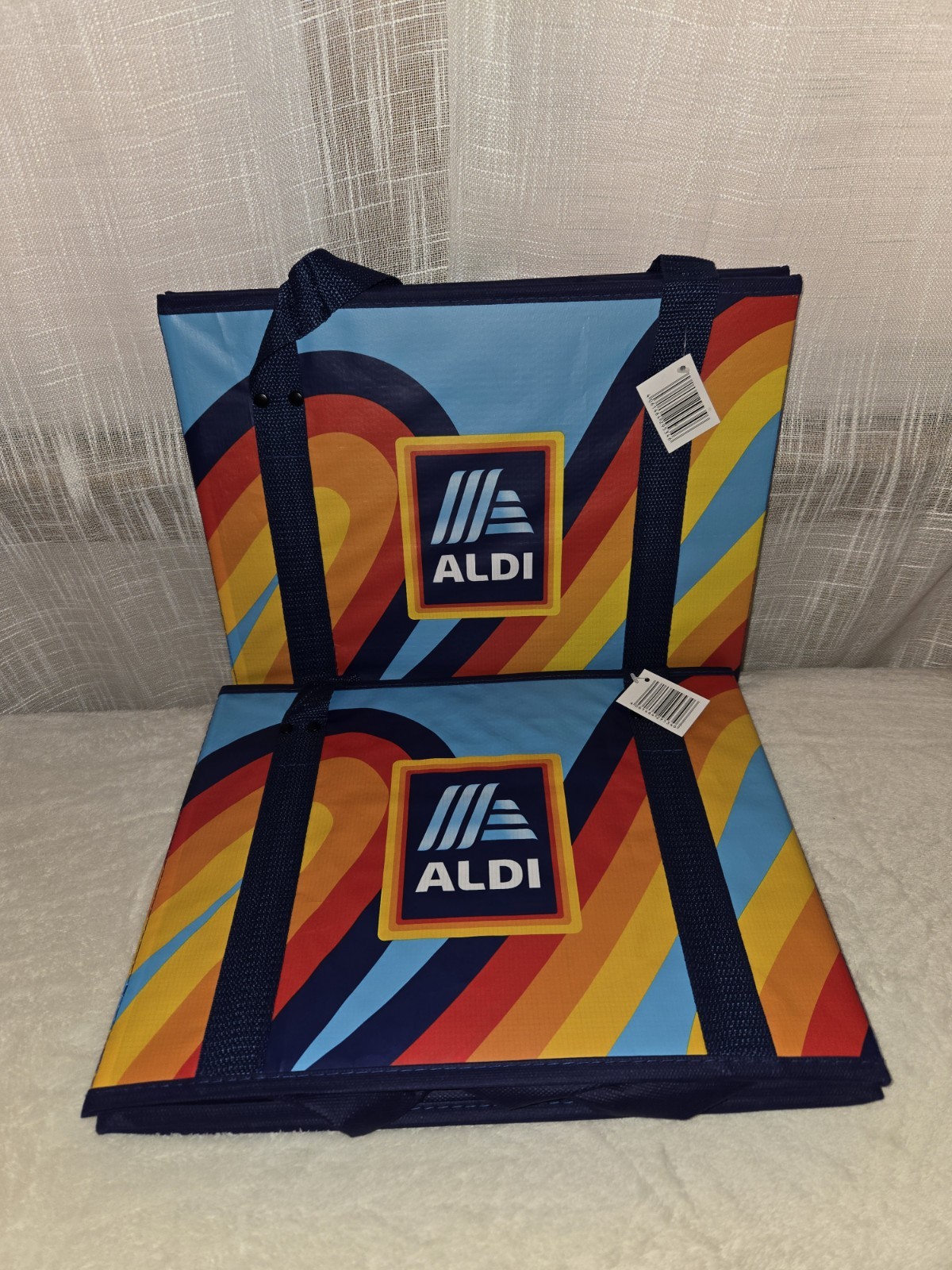 ALDI 2 Collapsible Box Bags 14x10x11 Blue Navy Rainbow
