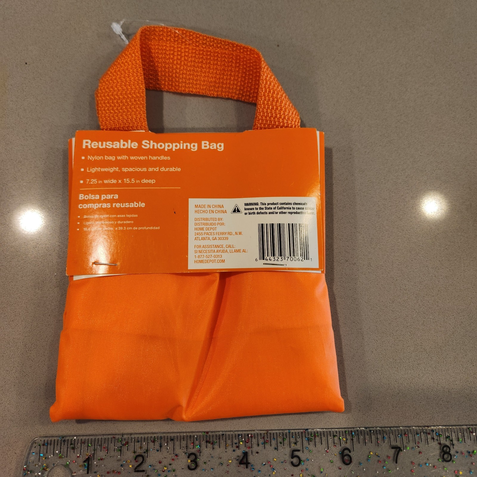 The Home Depot Reusable Shopping Bag Orange 7.25″W x 15.5″H NIP