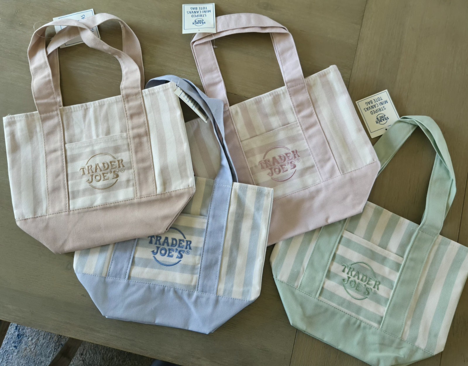 Trader Joe’s Mini Pastel Stripe Canvas Tote Bag Limited Edition 2026 (Set Of 4)