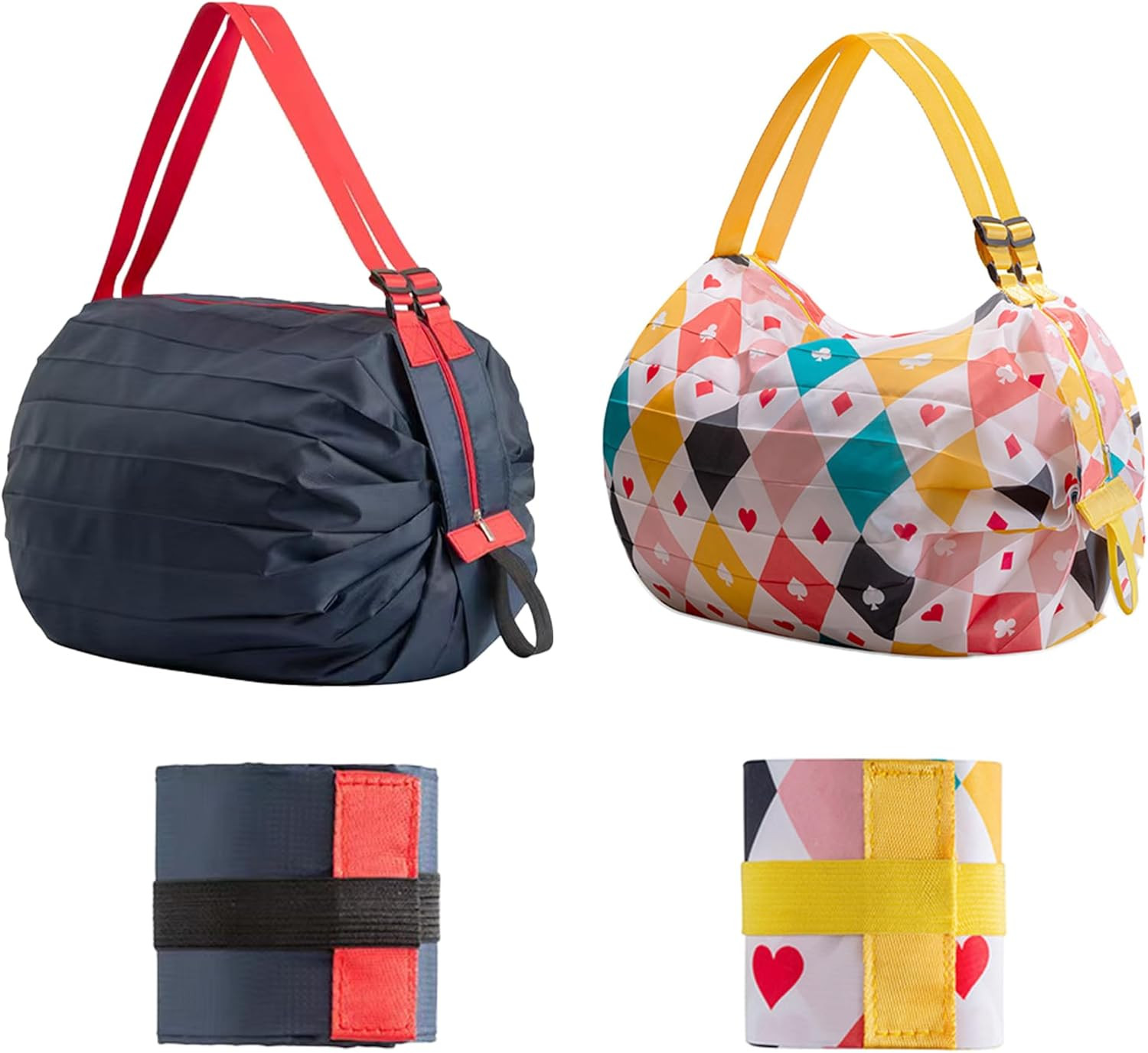 2PC Foldable Reusable Shopping Bags 210D Nylon Waterproof Grocery Tote Travel Du