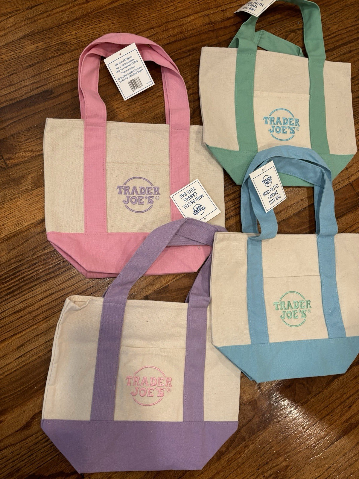 Trader Joe’s Canvas Tote Bags Set of 4 Foldable Small Multicolor Solid