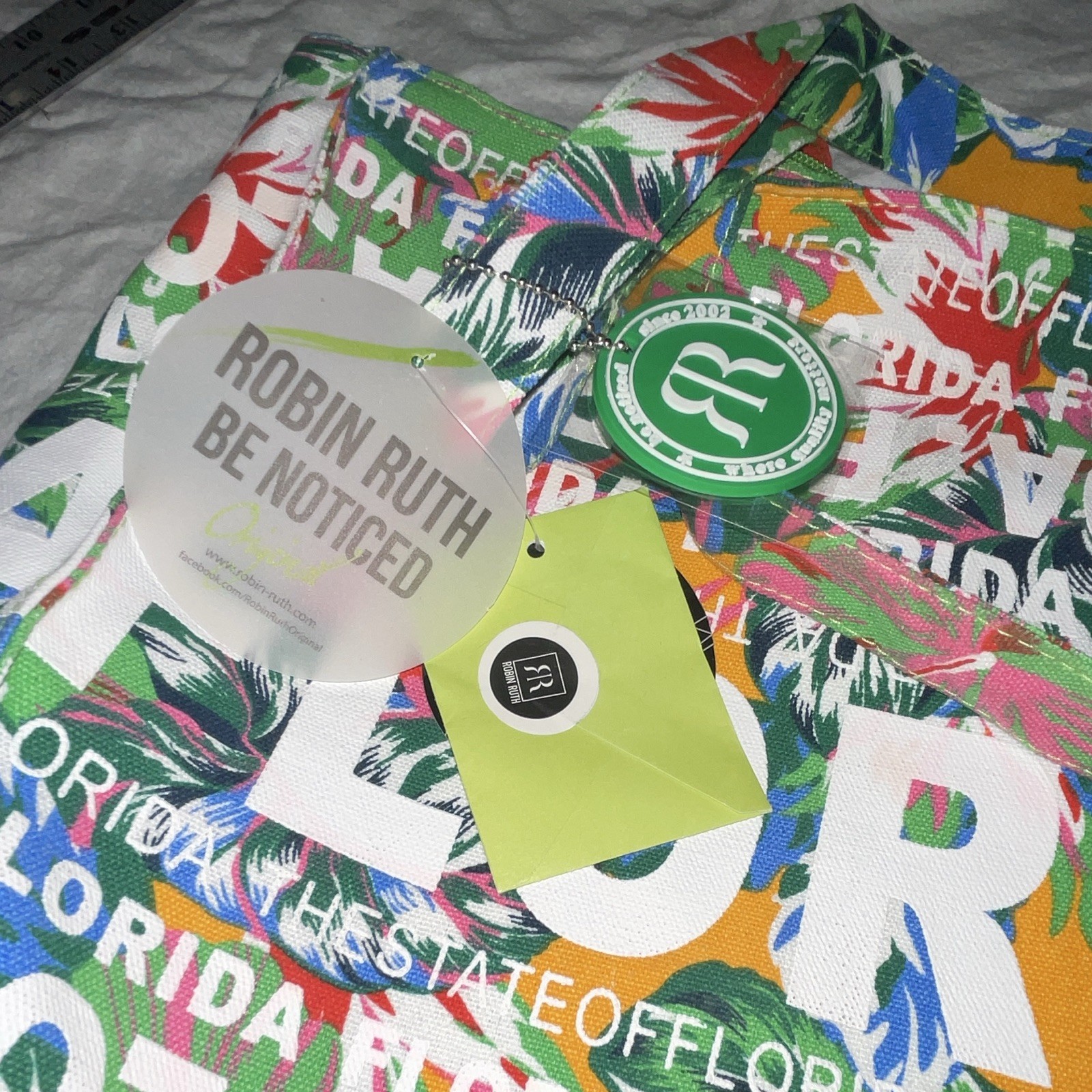 Robin Ruth Florida Floral Tote Bag Multicolor/Green with Zip Top Closure