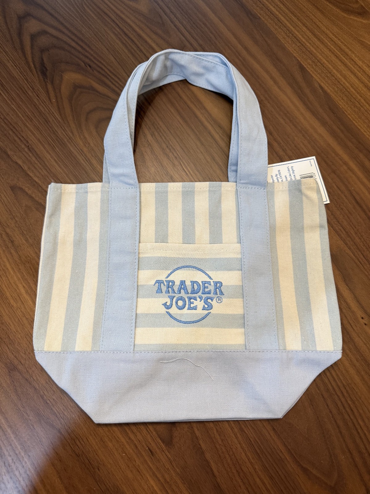 Trader Joe’s Limited Mini Canvas Pastel Striped Tote Bag 2026 Light Blue