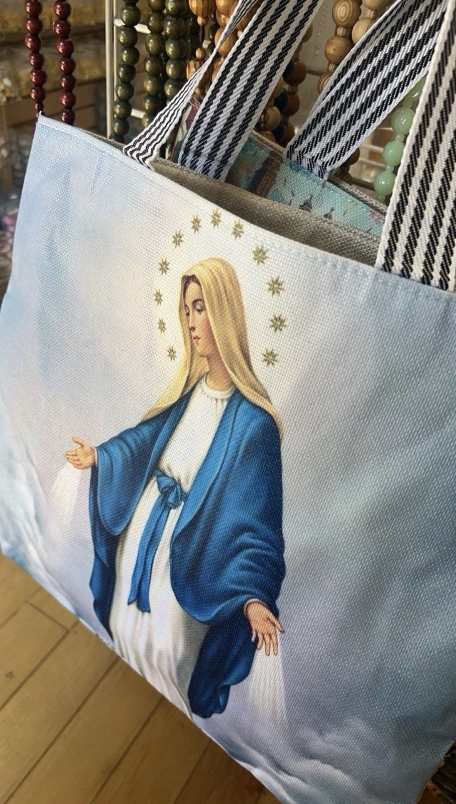 5PC X Large Catholic Canvas Tote Bags Shopping Bags Guadalupe, Jesus 17” X 15”