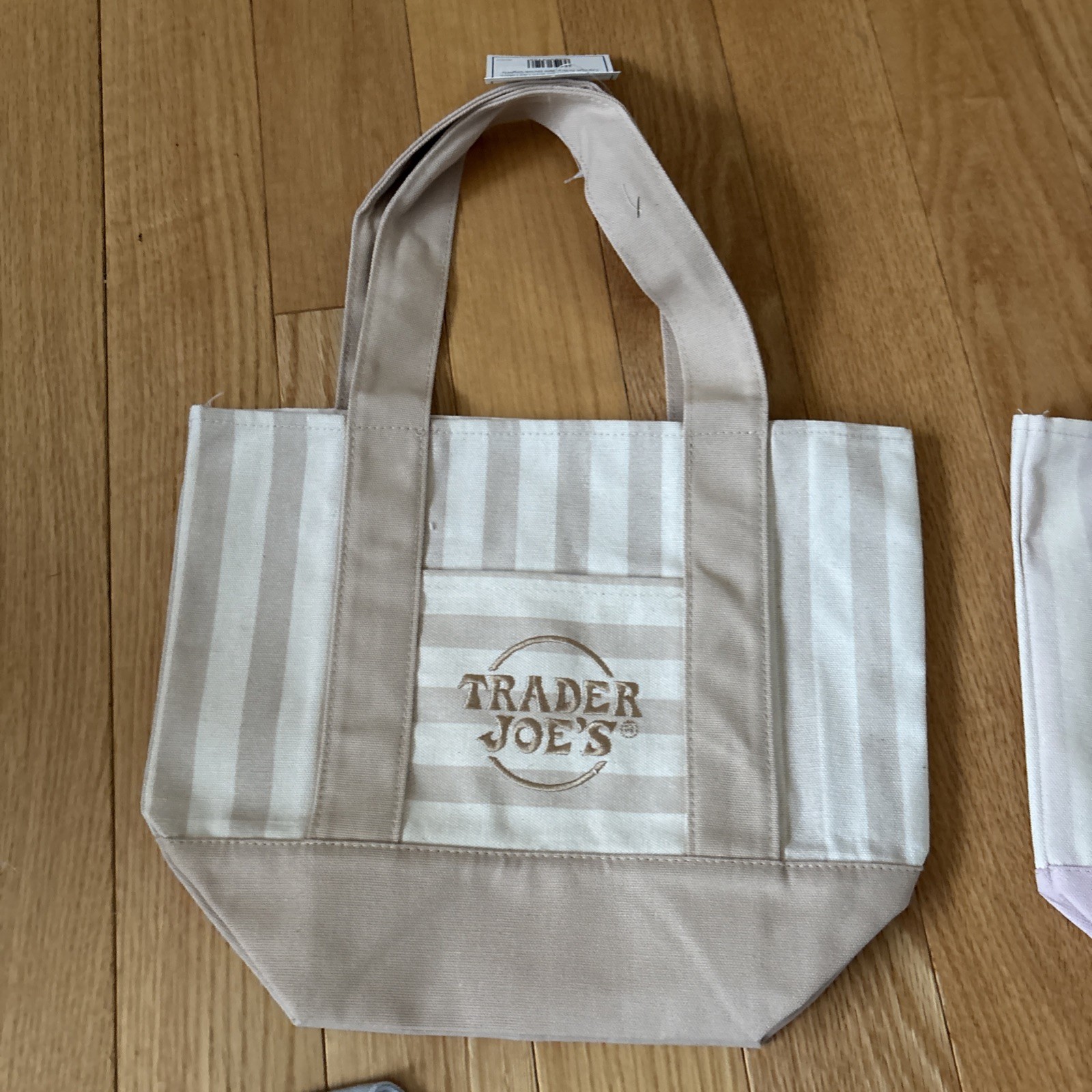 TRADER JOE’S MINI PASTEL STRIPE CANVAS TOTE BAGS SET Of 4 PINK BLUE GREEN BEIGE