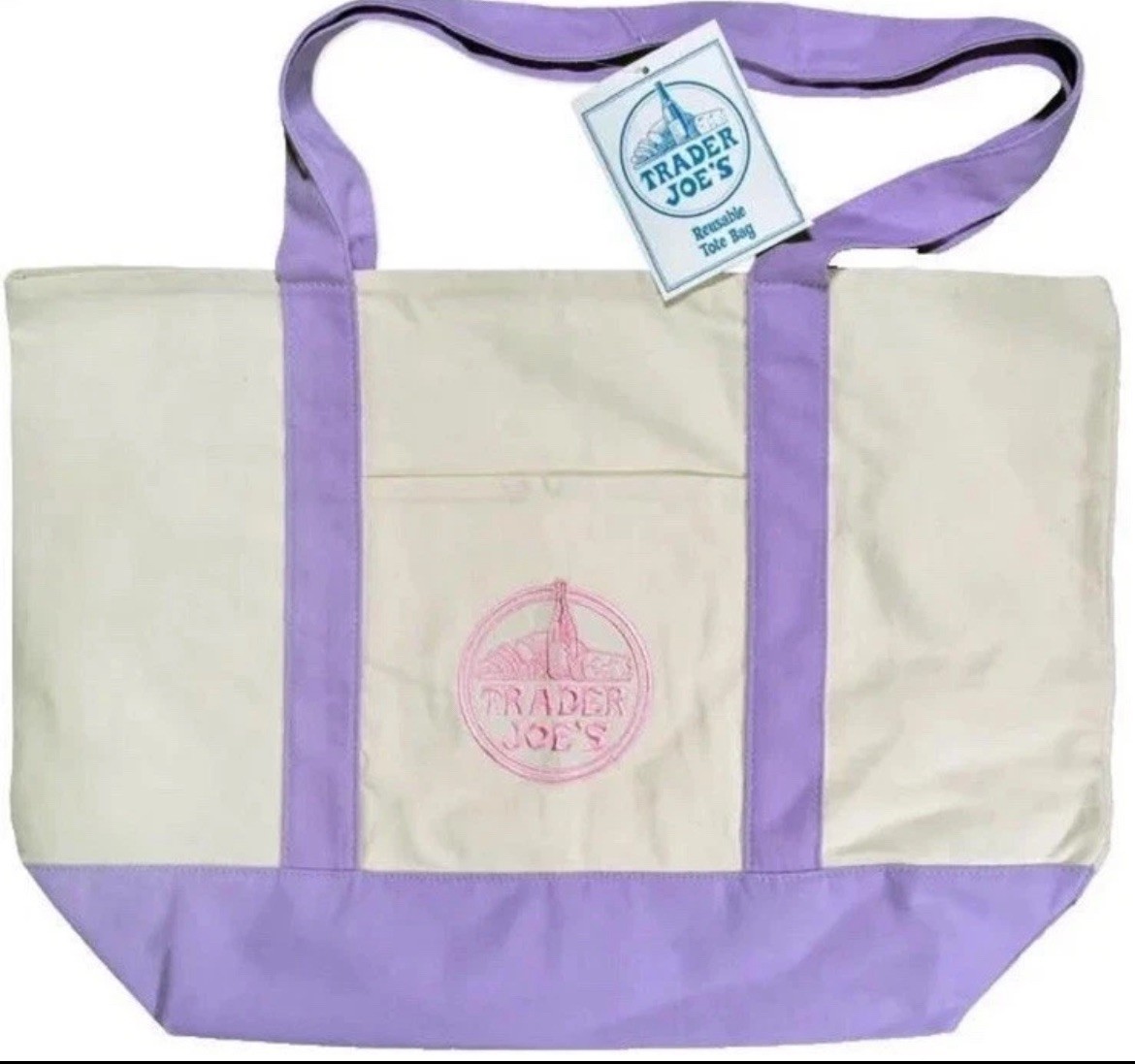 Trader Joe’s Canvas Large Purple Shopping Bag Limited Tote Lavender New W/Tags