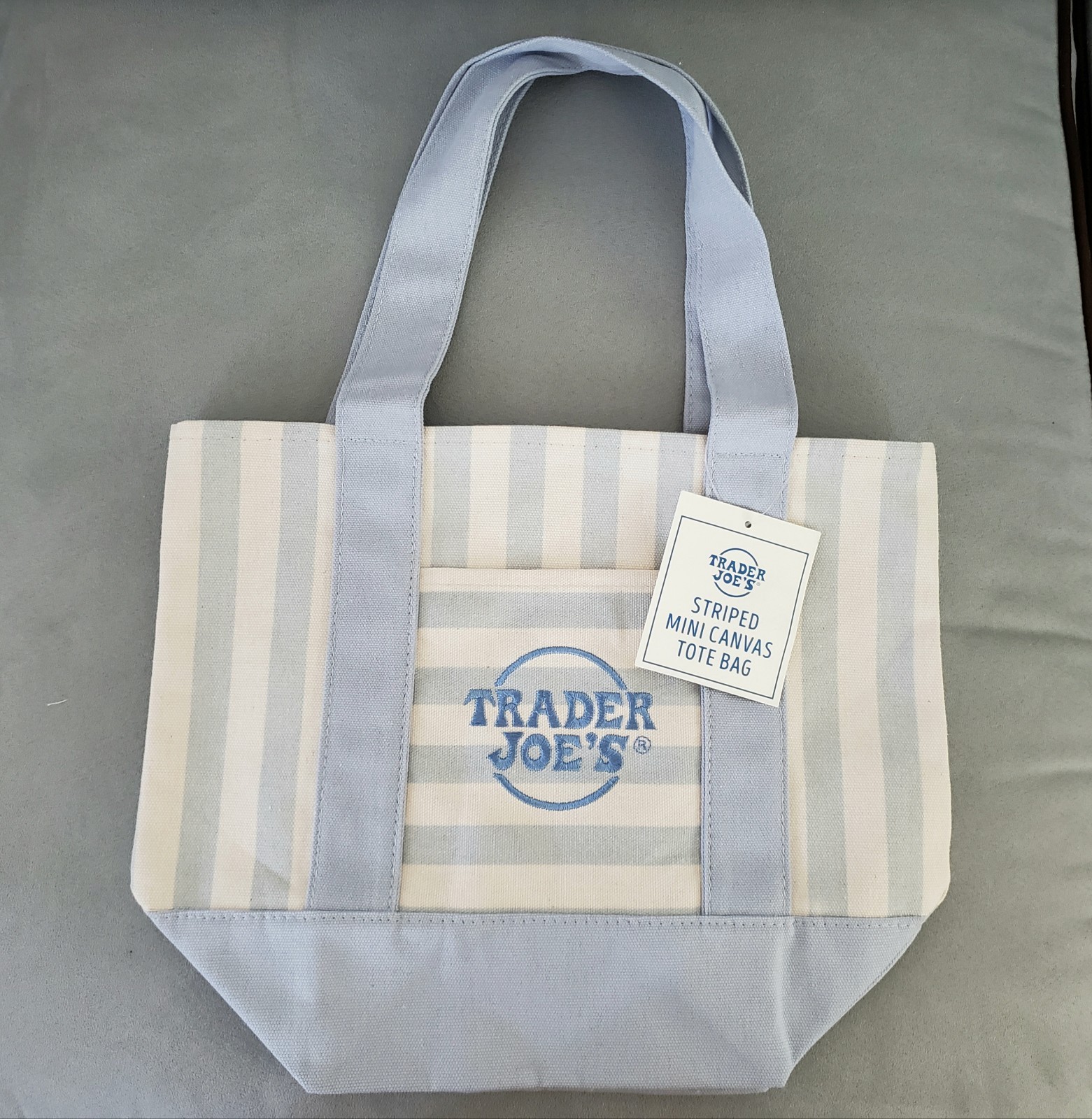 Trader Joe’s Mini Pastel Stripe Canvas Tote Bag Set Of 4 Blue Pink Green Beige