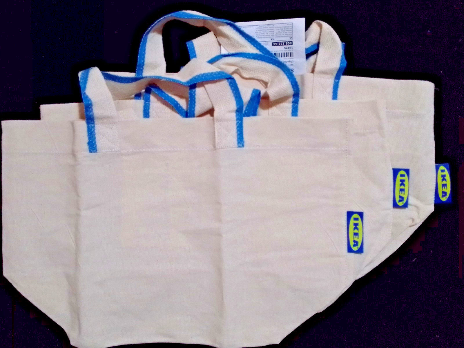 LOT of 3 – IKEA Tote Bag SPIKRAK Shopping Bag Cotton 3 Gallon NEW w/Tags