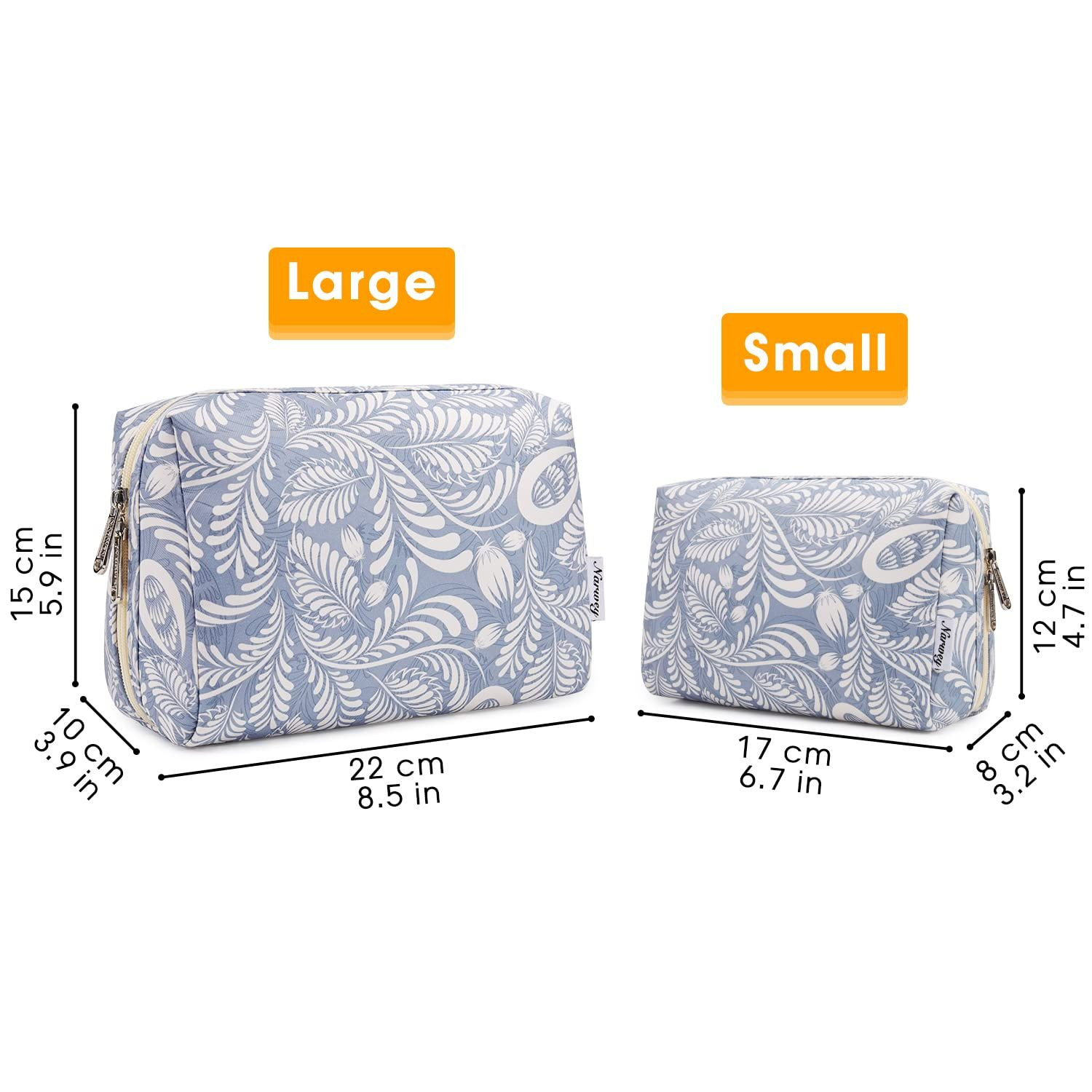 Large Makeup Bag Zipper Pouch Travel Cosmetic Organizer for Large, Blue Leaf