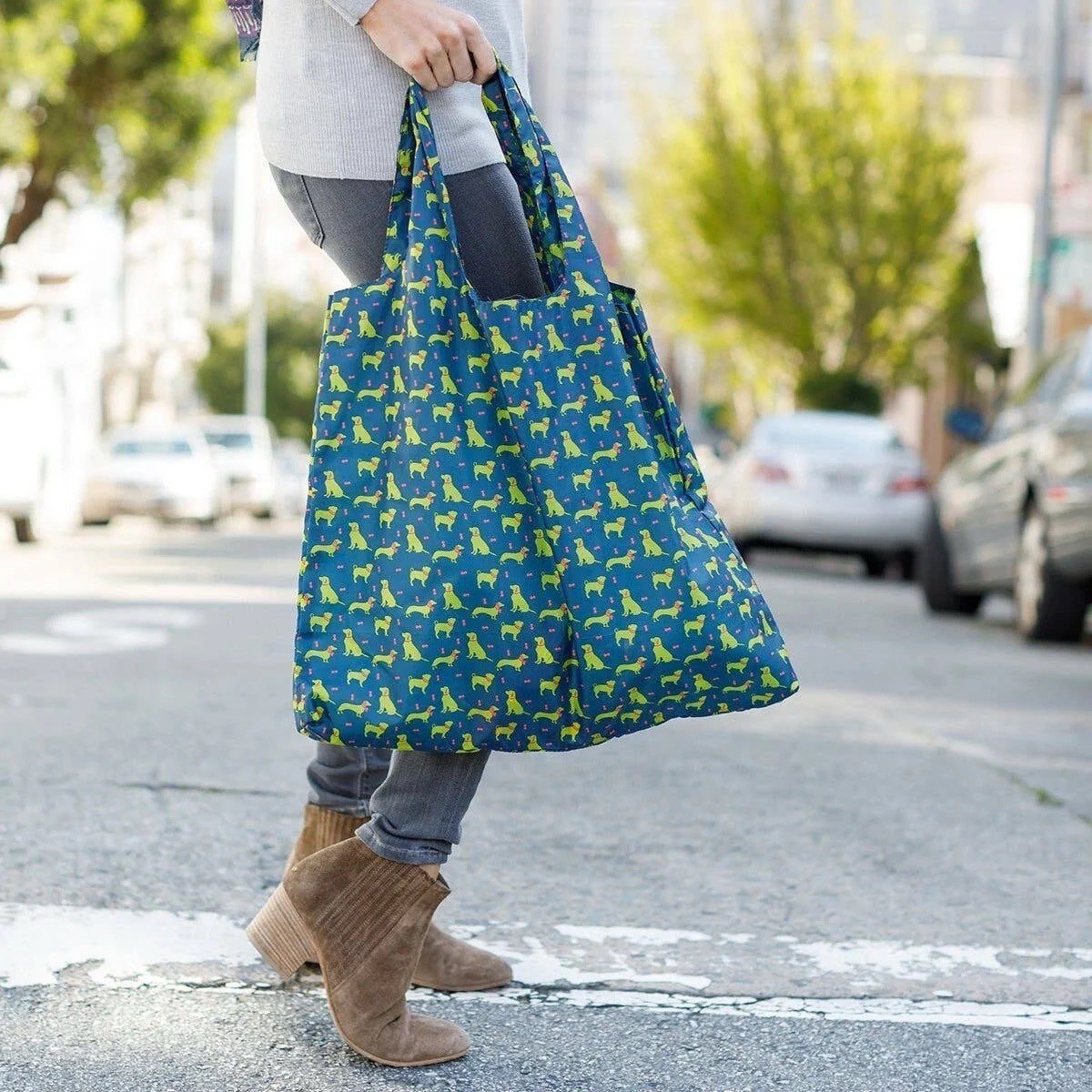Reusable shopper tote Blu Bag floral blue white pink