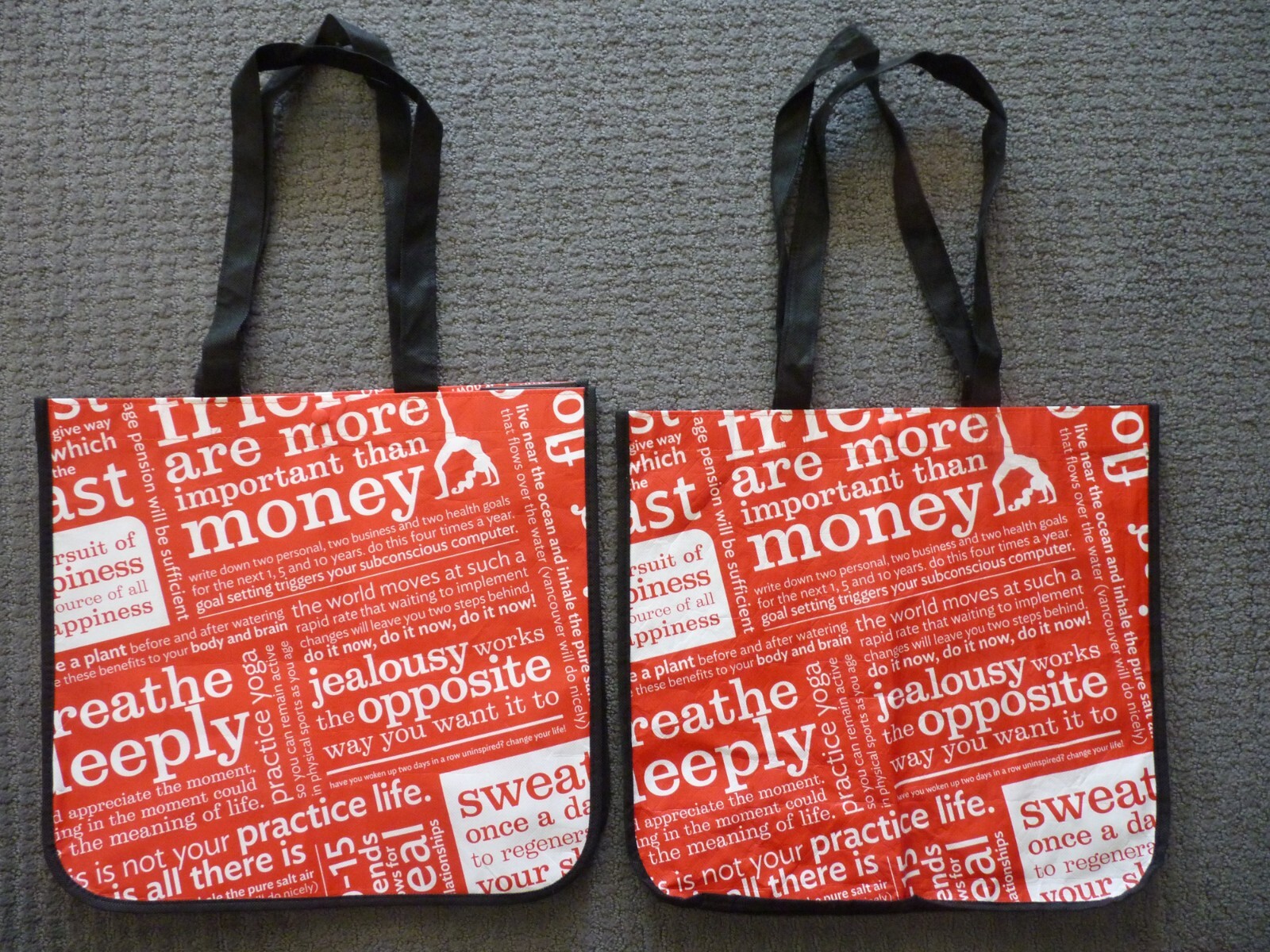 Lululemon Reusable Shopping Tote Bags (4) Large Totes Text Collage Design (F)