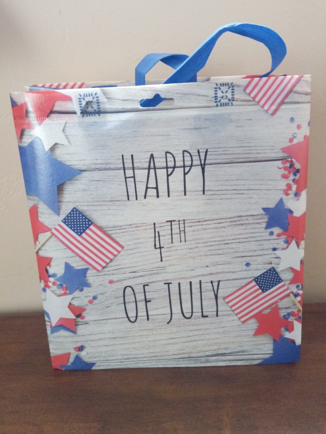 Happy 4th Of July 5 Gallon Reusable Tote Bag 12″ x 7″ x 14″ Vinyl/Plastic
