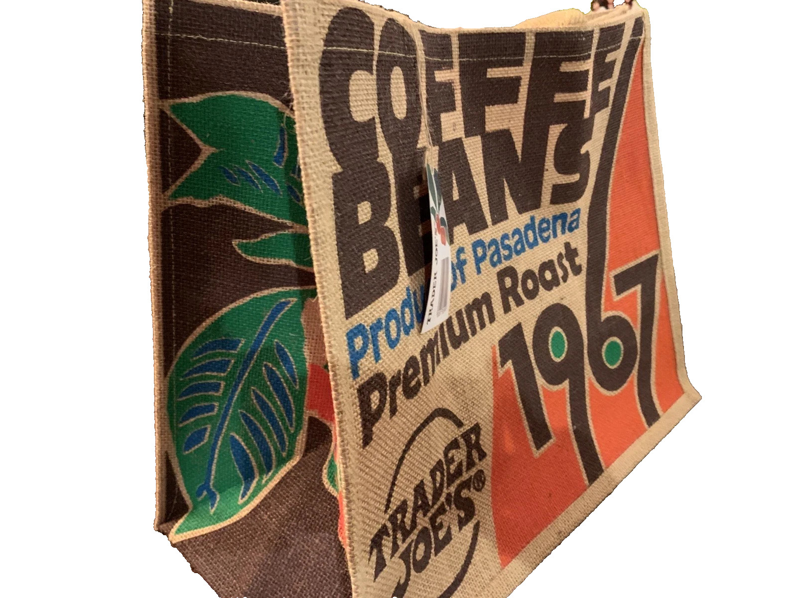 TRADER JOE’S COFFEE BEANS Pasadena Burlap Jute Tote Reusable ShoppingBag 9GalNew