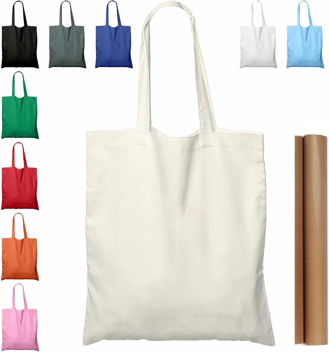 5 Pack 15” X 16” Natural Cotton Tote Bags Lightweight Blank Bulk Cloth Bags