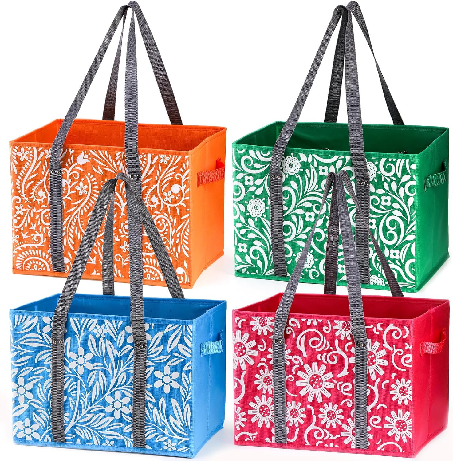 Yarlung 4 Pack Reusable Grocery Bags, Collapsible Large Storage Box Bag with Rei