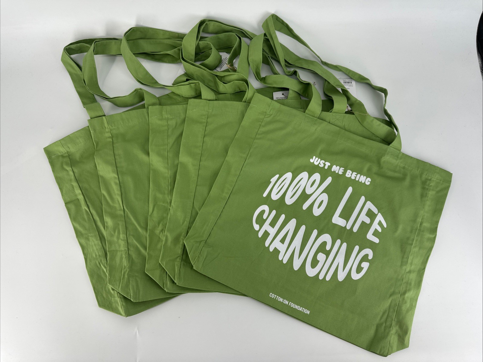 LOT OF 5 Cotton:On Foundation Tote Bag “100% Life Changing” Reusable Grocery NEW
