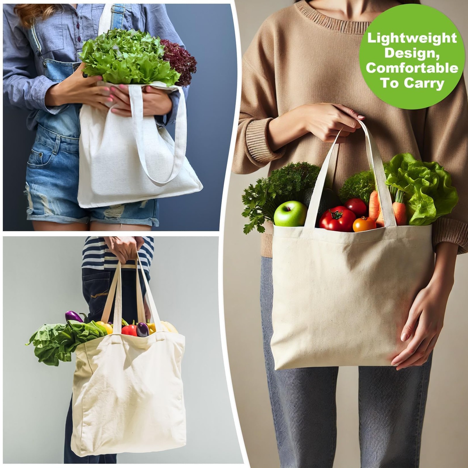 Canvas Tote Bag 4 Pack Reusable Cotton Shopping Bags Blank DIY Craft Tote Market