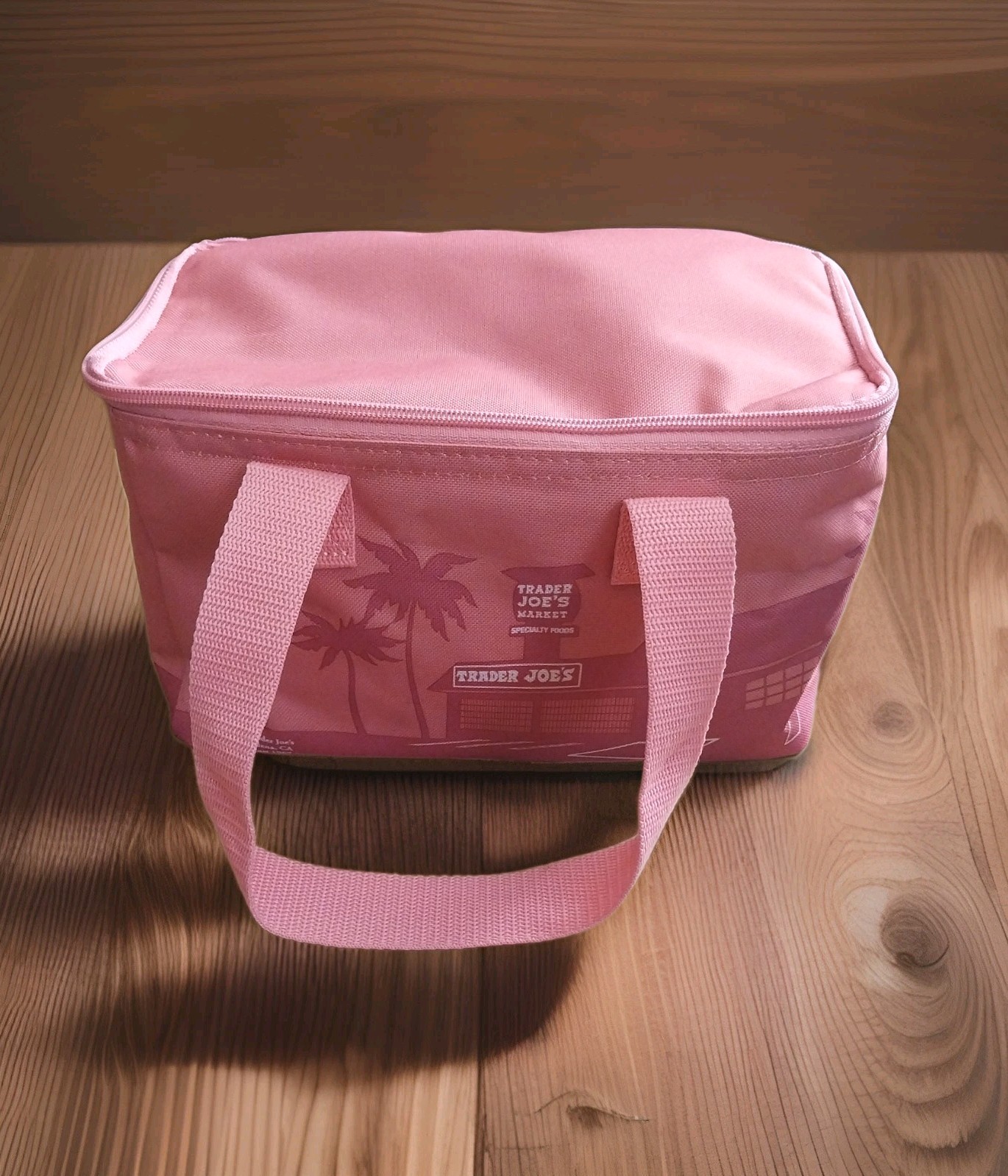TRADER JOE’S Pink Insulated Mini Cooler- Reusable Lunch Bag Full Zip L 6″ W 10″