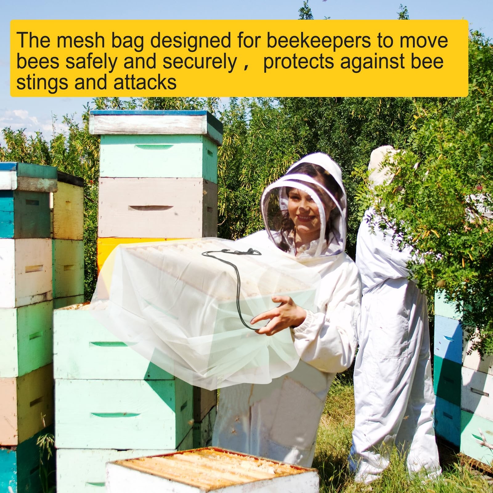 2 Pack Beehive Mesh Transport Bag, 35 × 37 Inch Breathable Bee Hive White-2