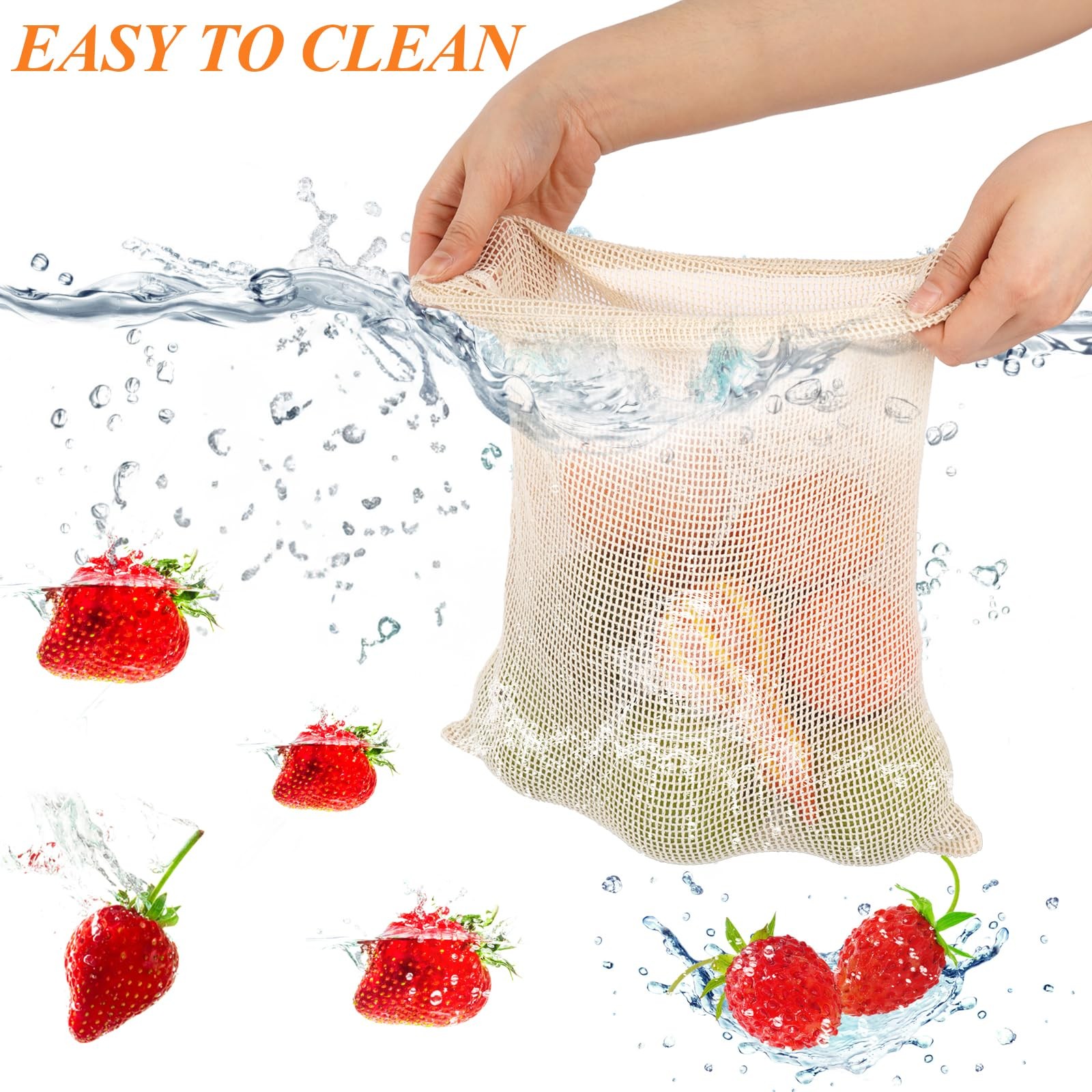 PEASUG 8 Pack Reusable Produce Bags 2 × XL, 2 × L, 2 × M, 2 × S, Beige