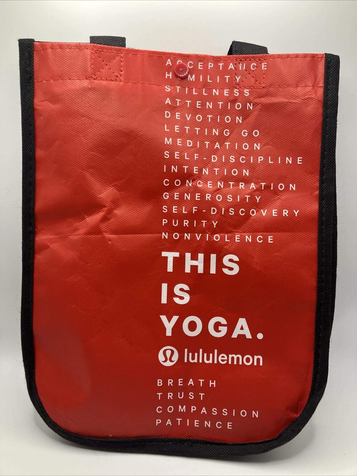 Lululemon Tote – THIS IS YOGA -Shopping Lunch Tote Bag – Red Black and White