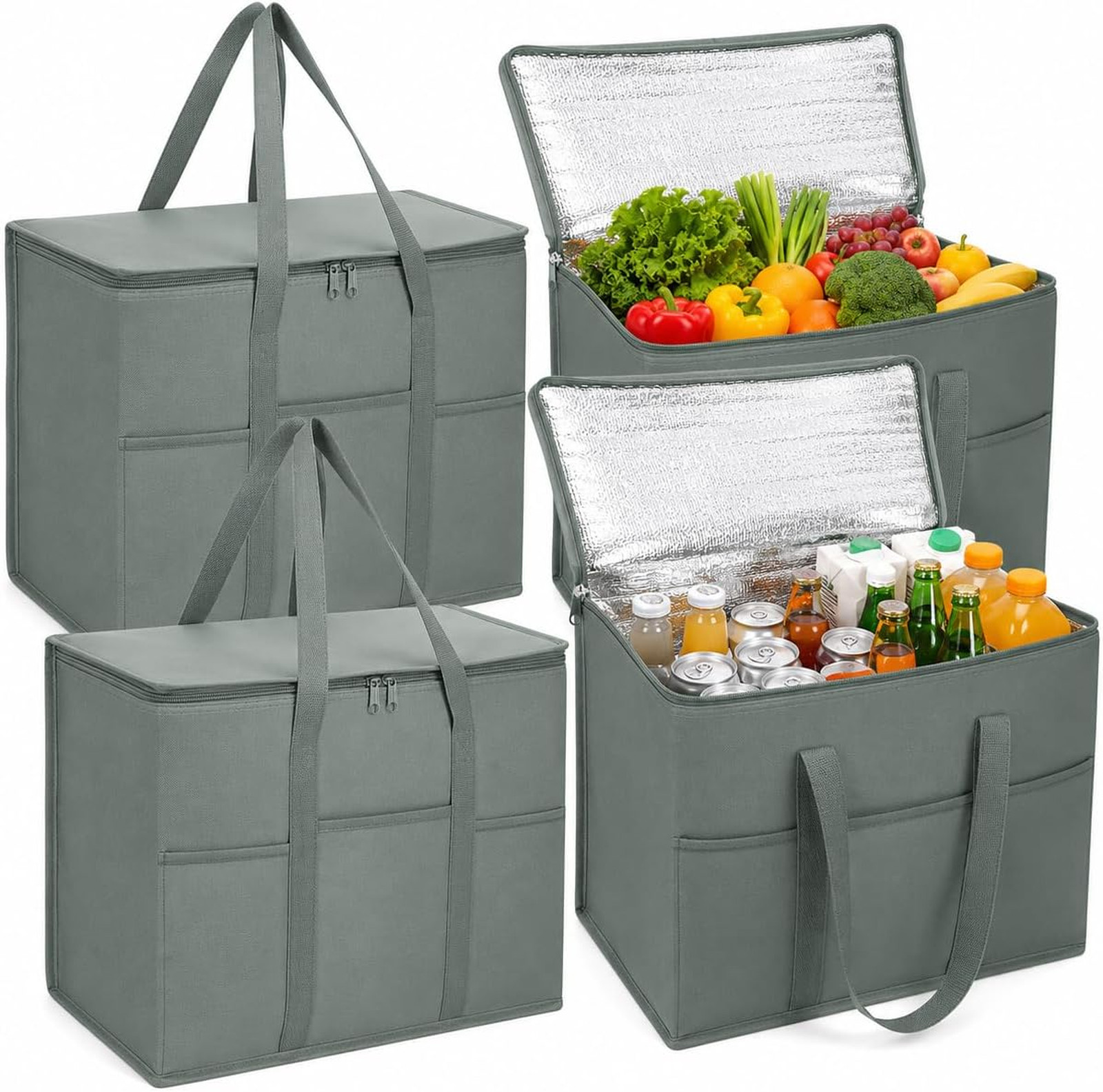 Insulated Reusable Grocery Bags Set of 4 Heavy Duty Cooler Totes with Hard