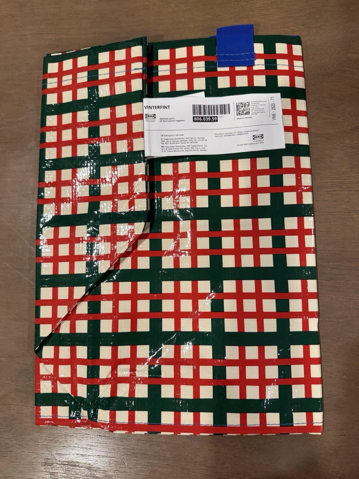 Ikea Tote Bag NEW Large Shopping Bag Plaid Red Green Blue 806.039.59 Free Ship