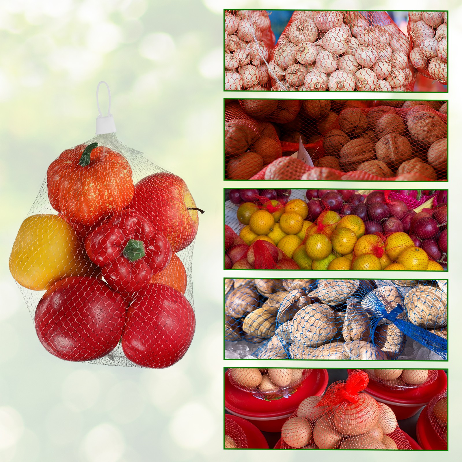 50pcs Mesh Reusable Produce Mesh Bags with Loop-Style Closures, 24 Inch White